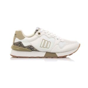 Zapatillas Mustang Joggo classic para mujer, de estilo casual, en color blanco y dorado. Para mujer.